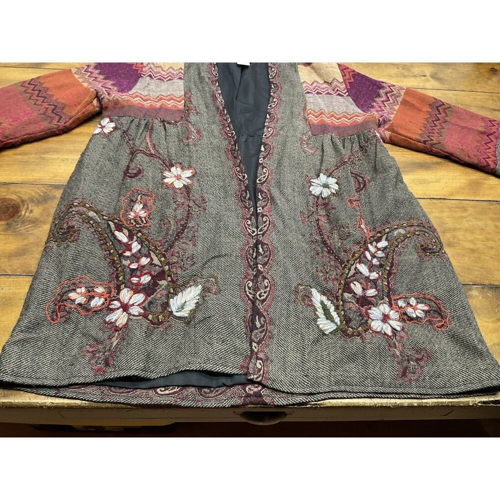 Soft Surroundings Embroidered Gray Sweater Jacket with Rust and Purple Accents - Picture 2 of 13